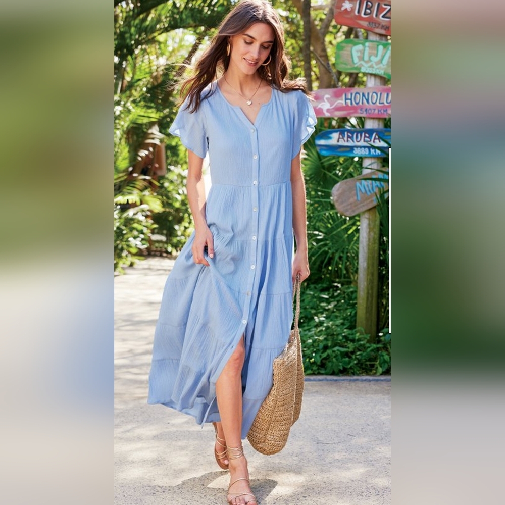 Soft Surroundings Delfos Gauze Dress in Frozen Blue size XS